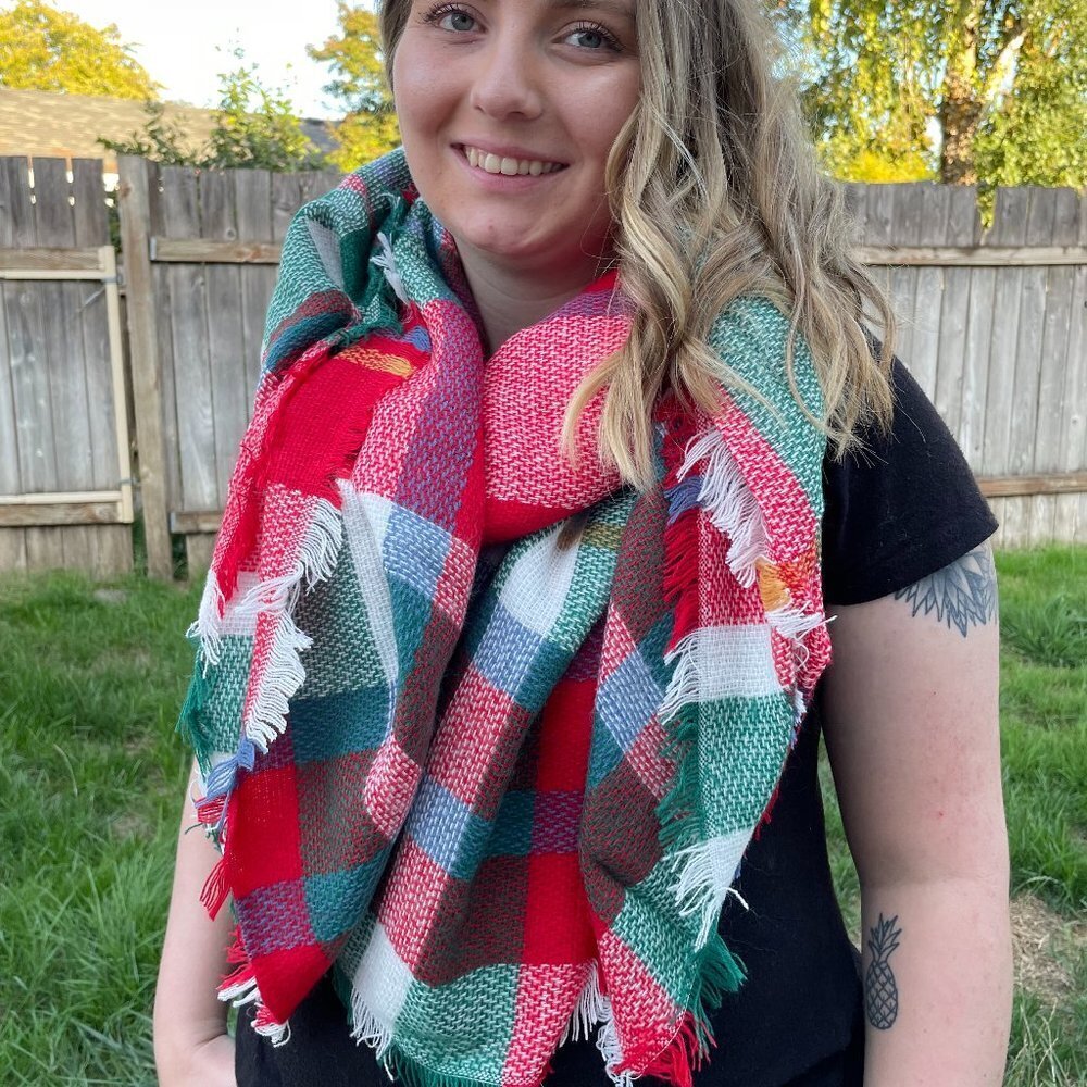 Color Block Blanket Scarf - Plaid